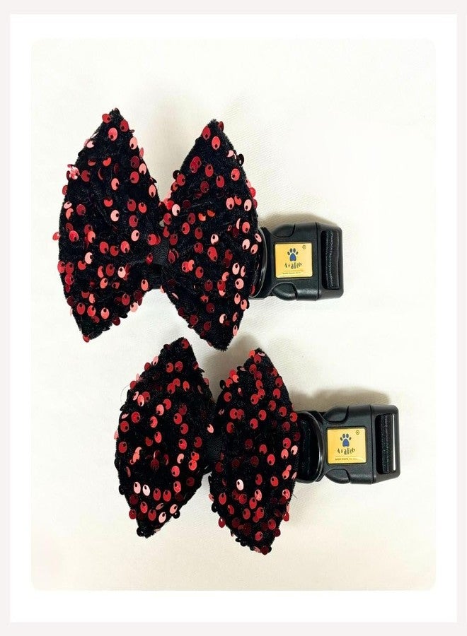 A+A Pets' Sequins Collar & Bow Tie Set for Dogs and Cats (S/M, Red (Set of 2)) - Image 1